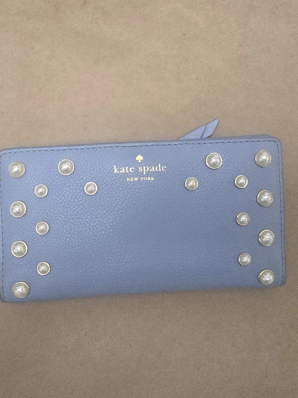Kate Spade Light Blue Blue Pearl-Stud Leather Wallet